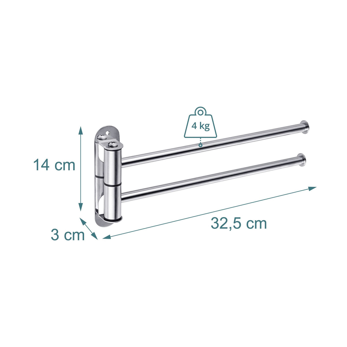 Stainless Steel Wall-Mounted Towel Rail, 2 Bars