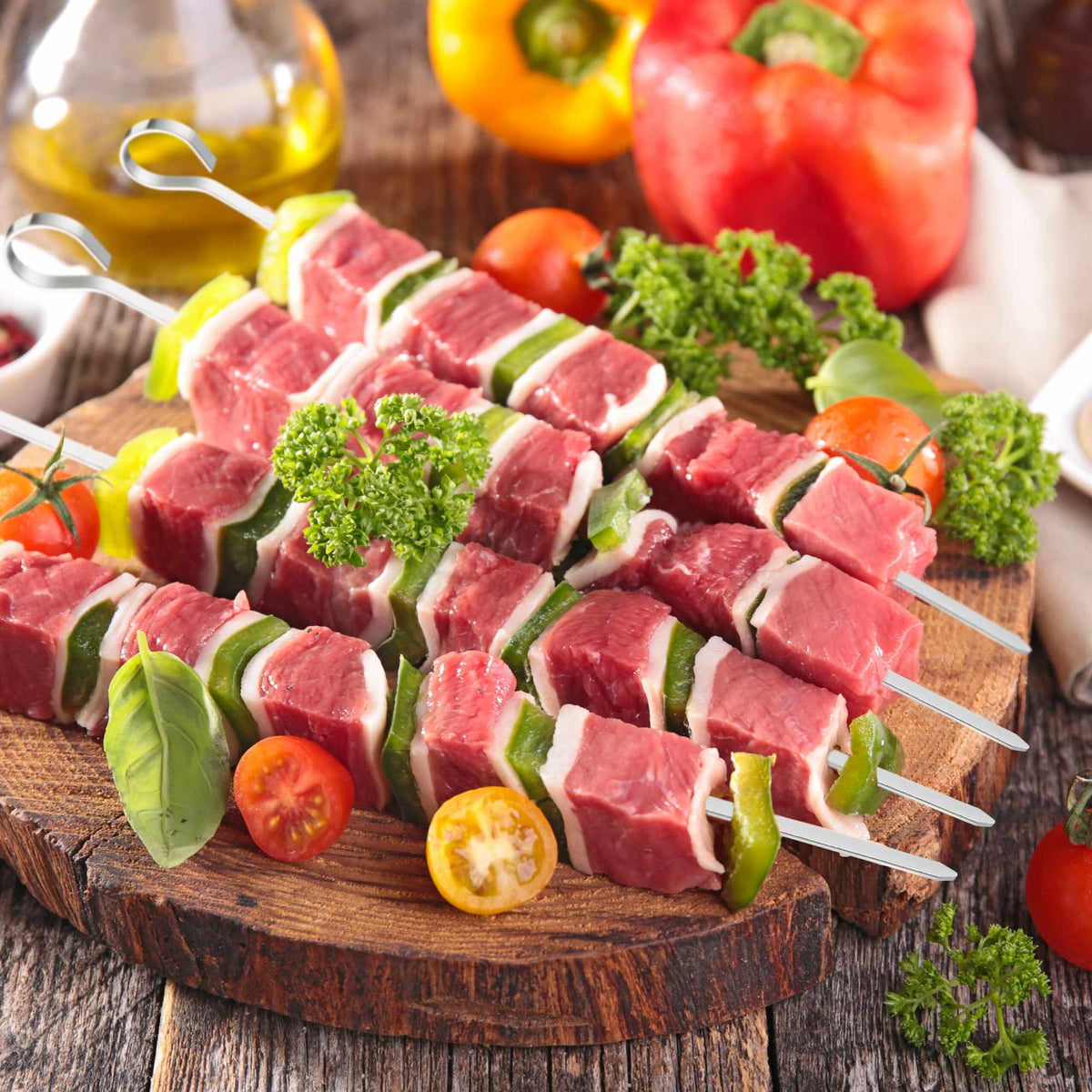 Stainless steel barbecue skewers in a set of 20