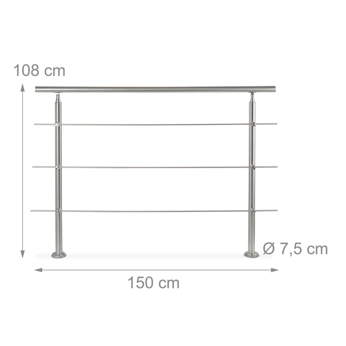 Stainless steel stair railings 1.5m / 2 posts / 3 crossbars