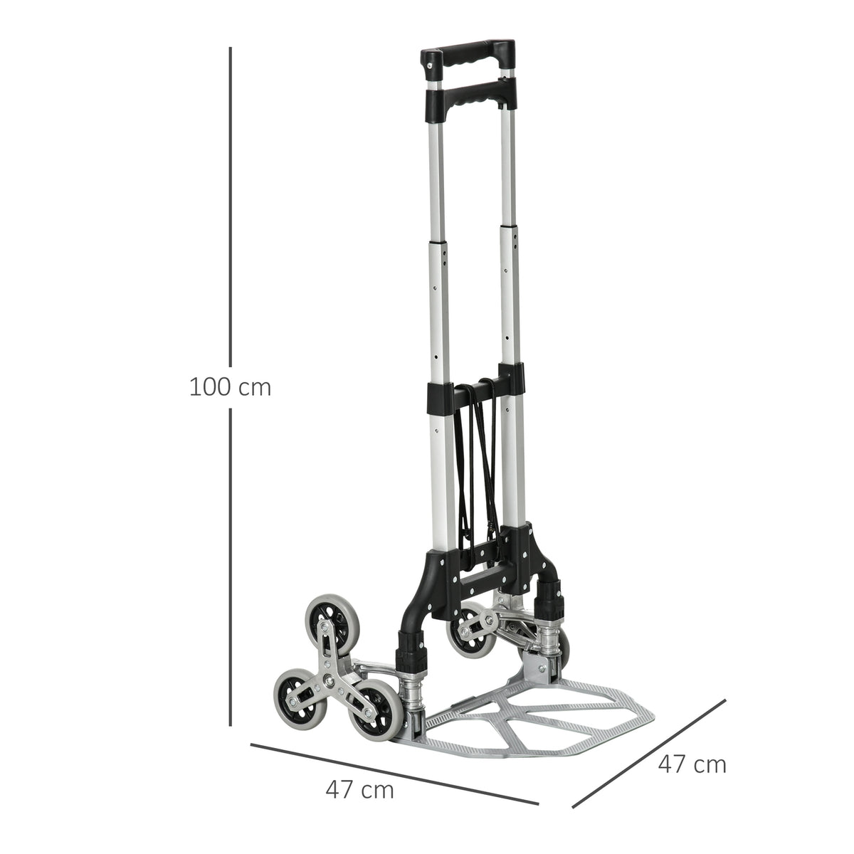 Stair Climber Sack Truck Foldable, 6-Roller System, Fixed Rope, Up To 70Kg, Aluminum, Silver, 70Kg Load Capacity