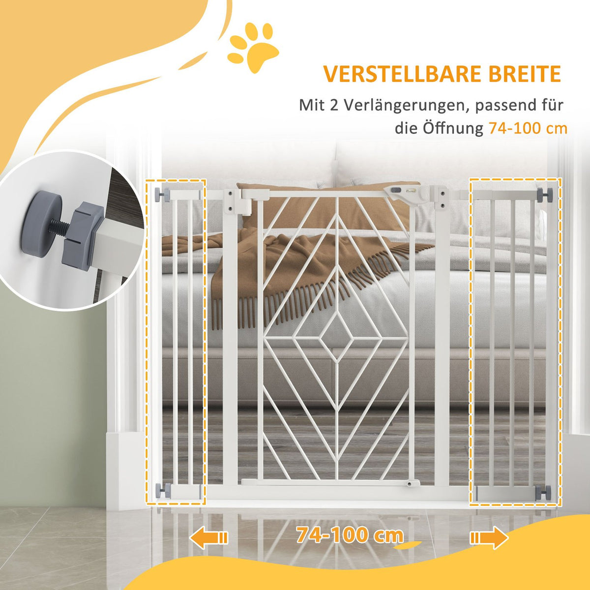 Stair Gate Dogs Automatic Door Drill-Free Barrier 74-100Cm White