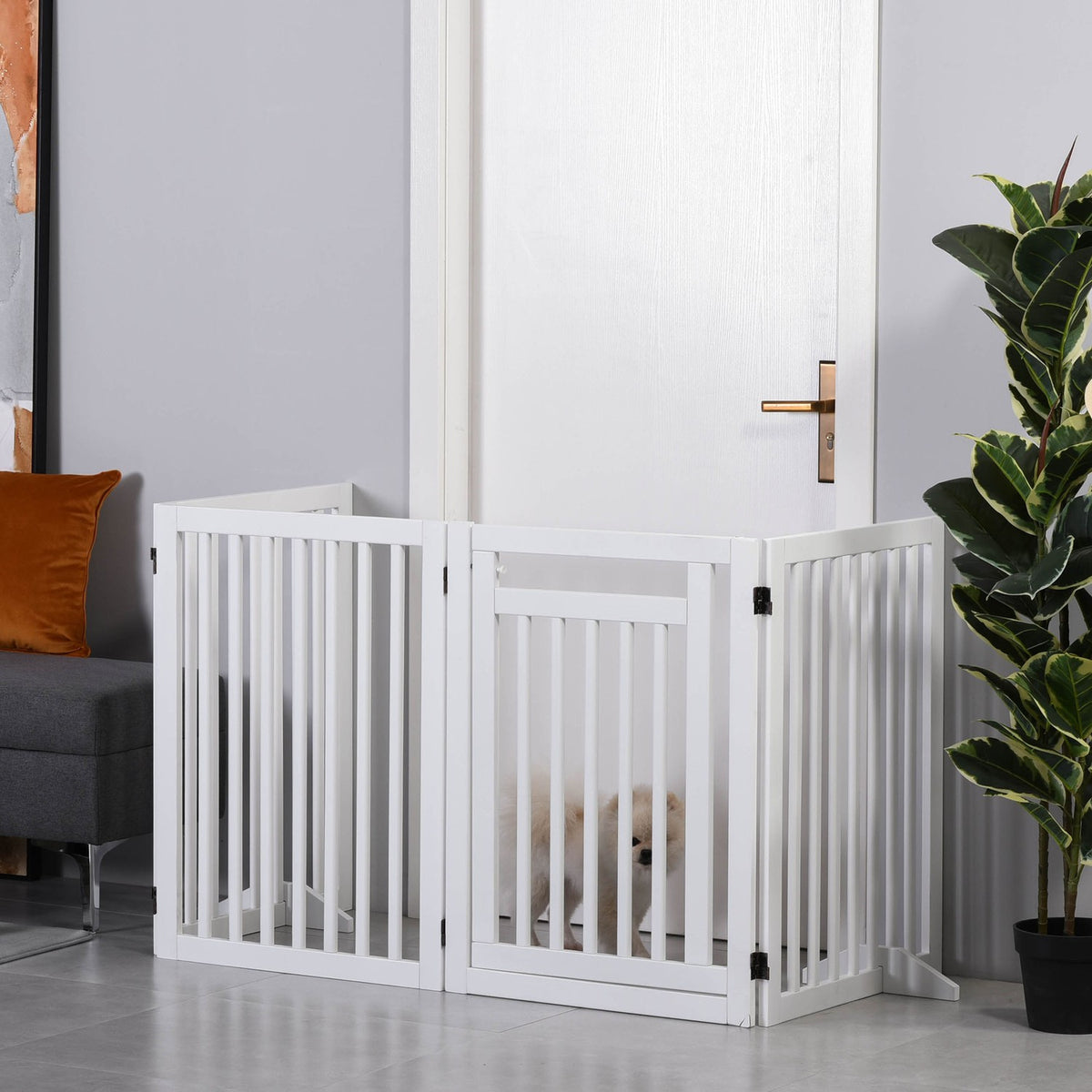 Stair Gate Foldable No Drilling Barrier Gate Protective Gate 4 Pieces Freestanding With 2 Support Feet White 81 Cm
