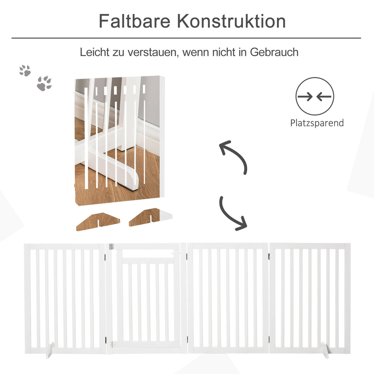 Stair Gate Foldable No Drilling Barrier Gate Protective Gate 4 Pieces Freestanding With 2 Support Feet White 81 Cm