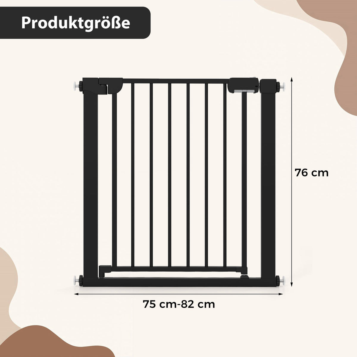 Stair Gate No-Drill, 75-82 cm, Auto-Close, Black