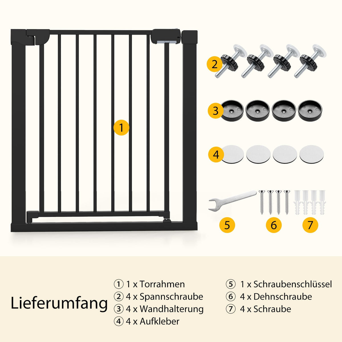 Stair Gate No-Drill, 75-82 cm, Auto-Close, Black