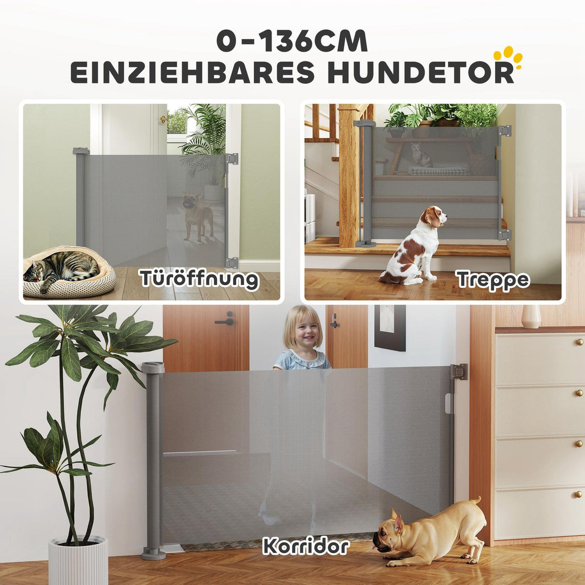 Stair gate extendable 0-136cm 87 cm high door gate for pets 142 x 10 x 87 cm grey