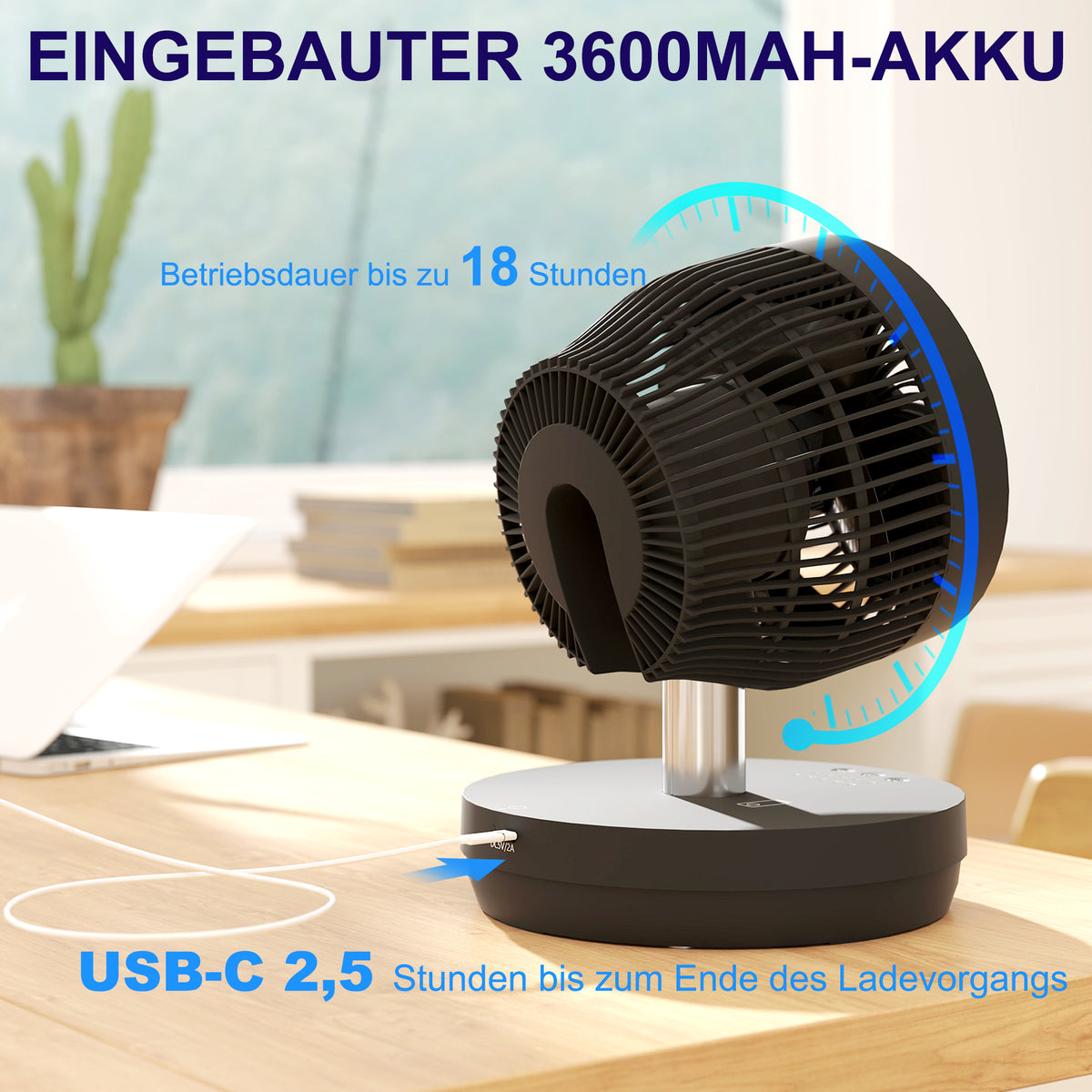 Stand Fan USB Rechargeable Fan with Remote Control Adjustable Tilt Oscillation 10 Speed Levels Timer Height Adjustable Telescopic Fan for Office Camping |