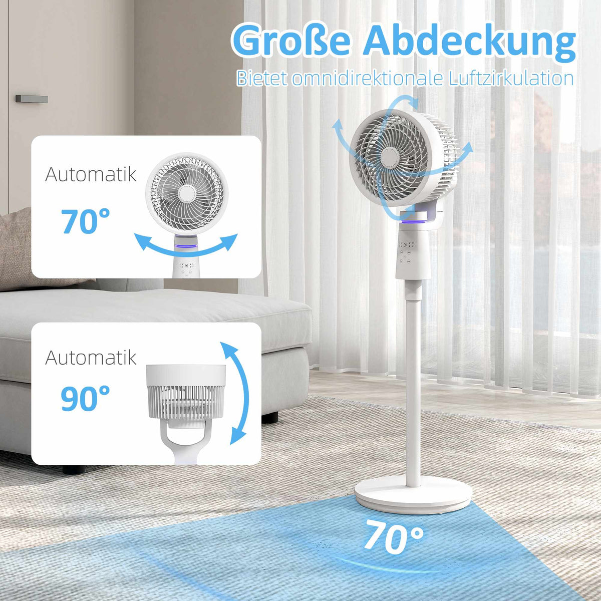 Stand Fan with Remote, 3 Speeds, 70/90 Oscillation