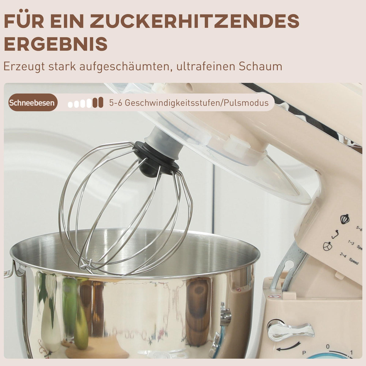 Stand Mixer with 4.5L Stainless Steel Bowl, 1300W, Beige