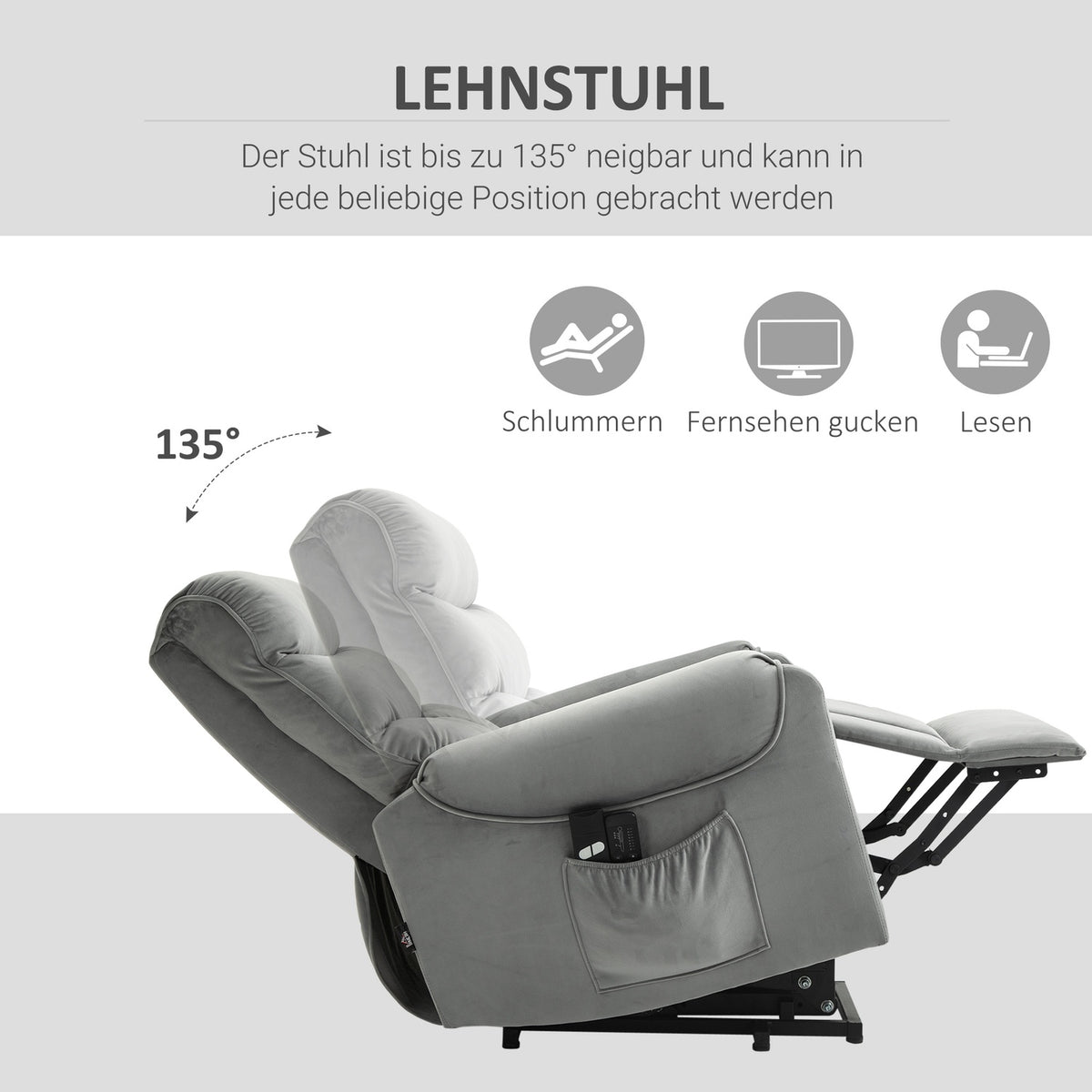 Stand-Up Aid, Relaxation Chair, Electric Massage Chair, Tv Chair With Reclining Function, Velvet-Like Polyester, Metal Foam 