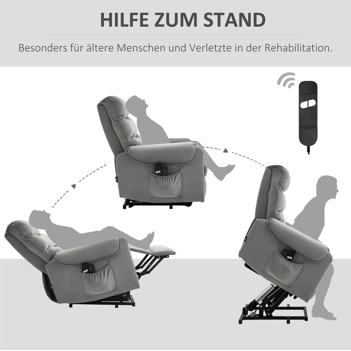 Stand-Up Aid, Relaxation Chair, Electric Massage Chair, Tv Chair With Reclining Function, Velvet-Like Polyester, Metal Foam 