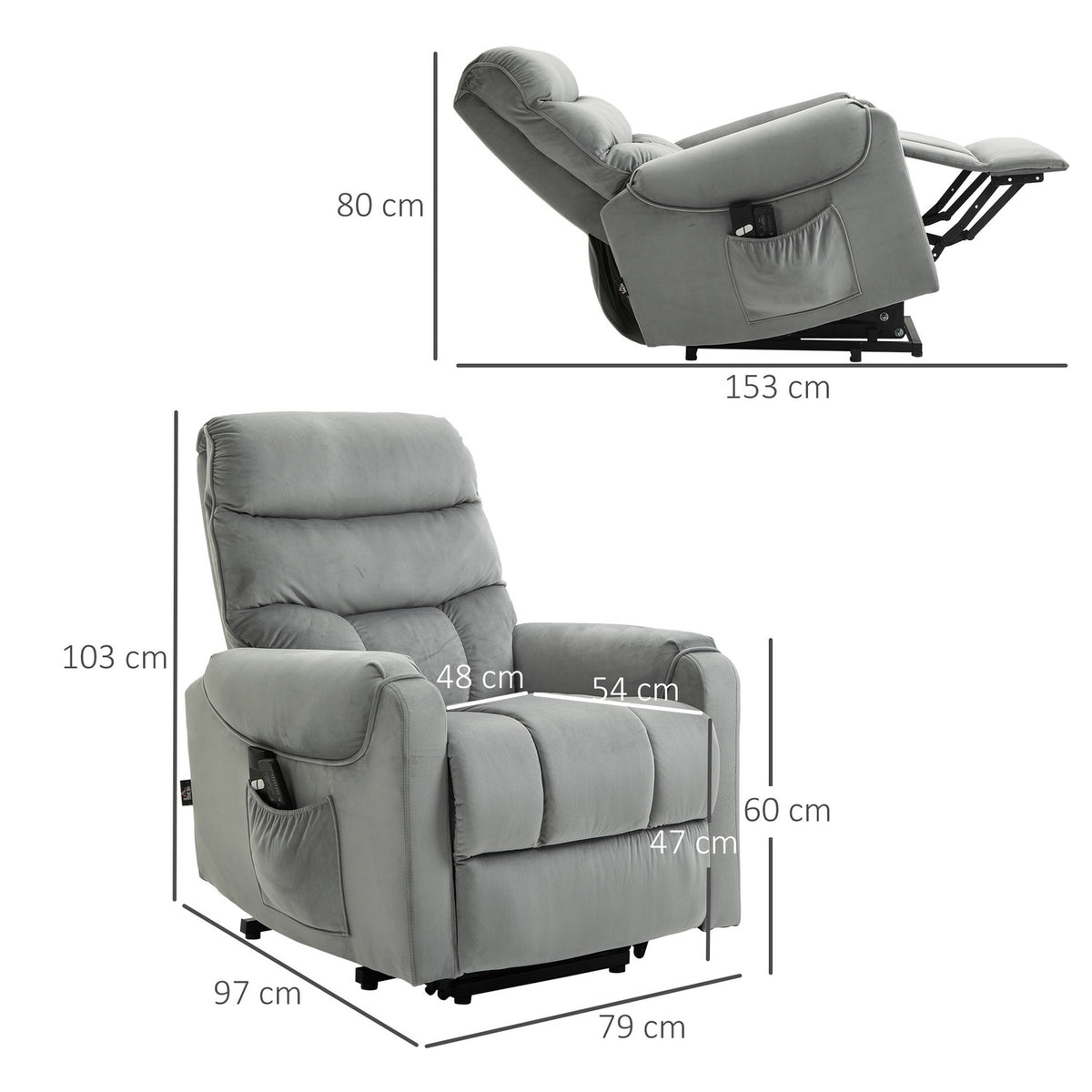 Stand-Up Aid, Relaxation Chair, Electric Massage Chair, Tv Chair With Reclining Function, Velvet-Like Polyester, Metal Foam 