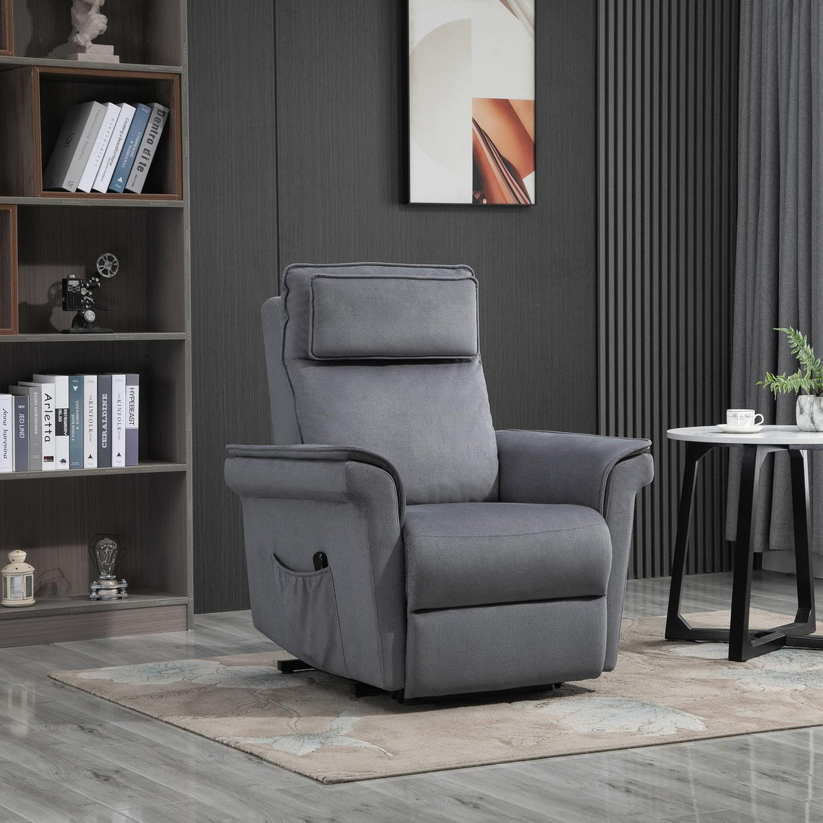 Stand-Up Chair Tv Chair With Electric Stand-Up Aid, Reclining Function, Linen Touch, Steel, Gray, 86 X 95 X 106 Cm