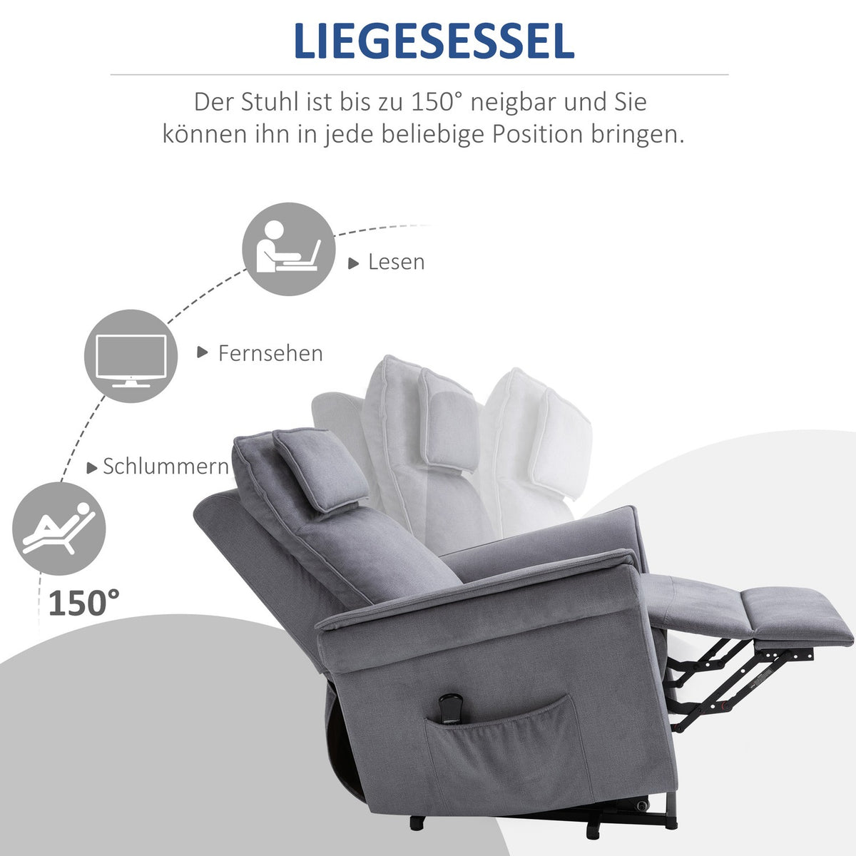 Stand-Up Chair Tv Chair With Electric Stand-Up Aid, Reclining Function, Linen Touch, Steel, Gray, 86 X 95 X 106 Cm