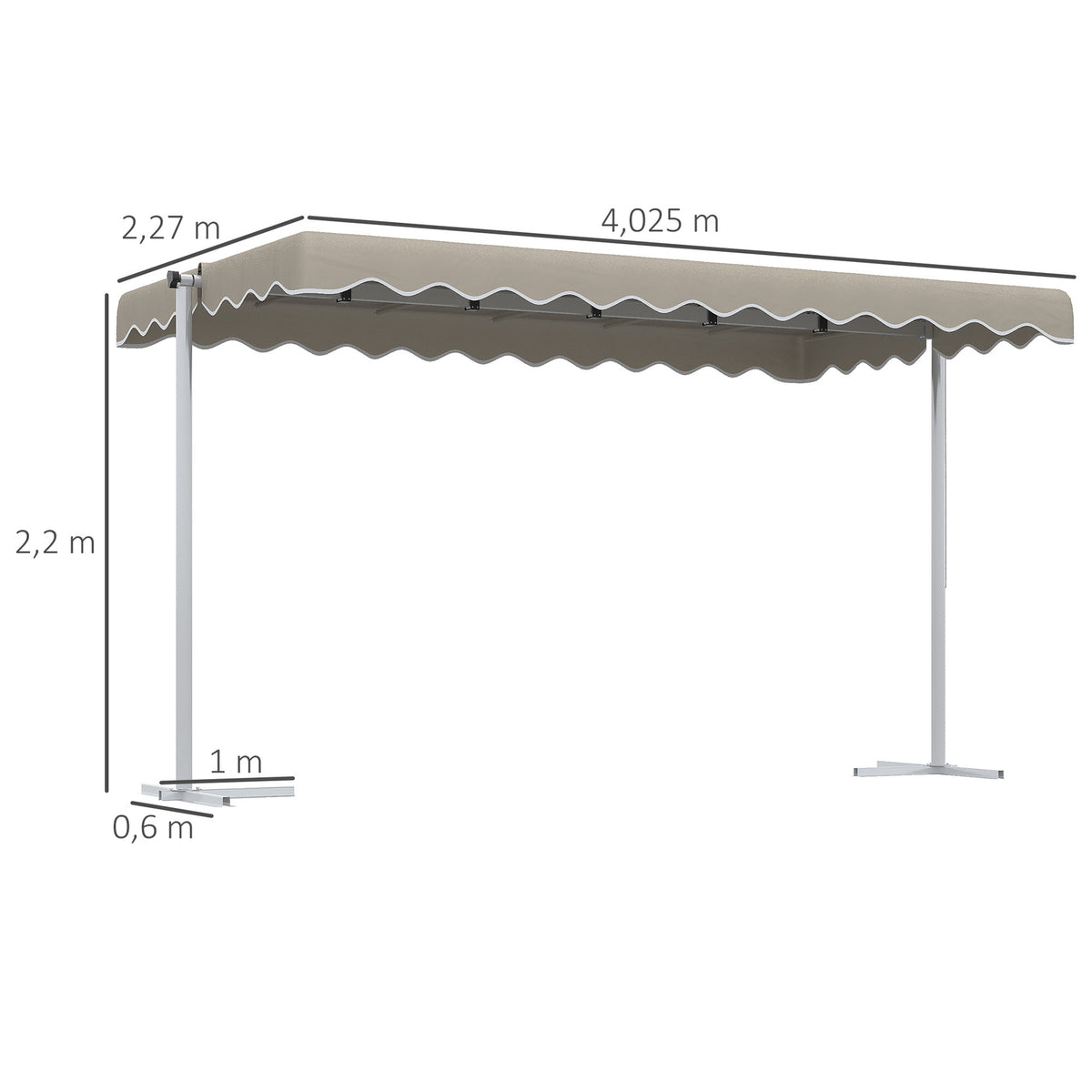 Standing Awning 4.02 X 2.27 M Garden Awning With 360° Rotating Roof, Extendable Awning, Sun Protection For Patio, Garden, Polyester, Khaki
