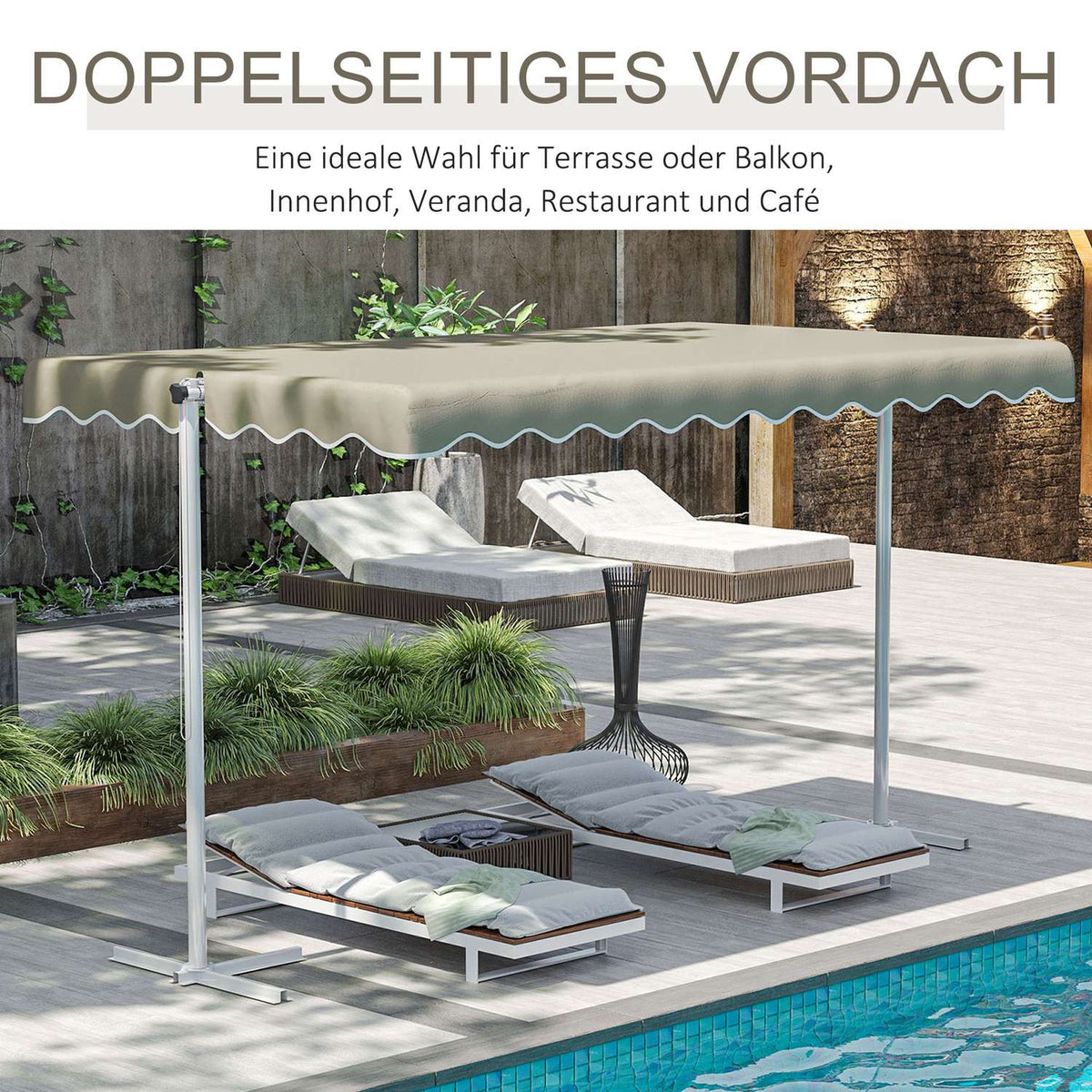 Standing Awning 4.02 X 2.27 M Garden Awning With 360° Rotating Roof, Extendable Awning, Sun Protection For Patio, Garden, Polyester, Khaki