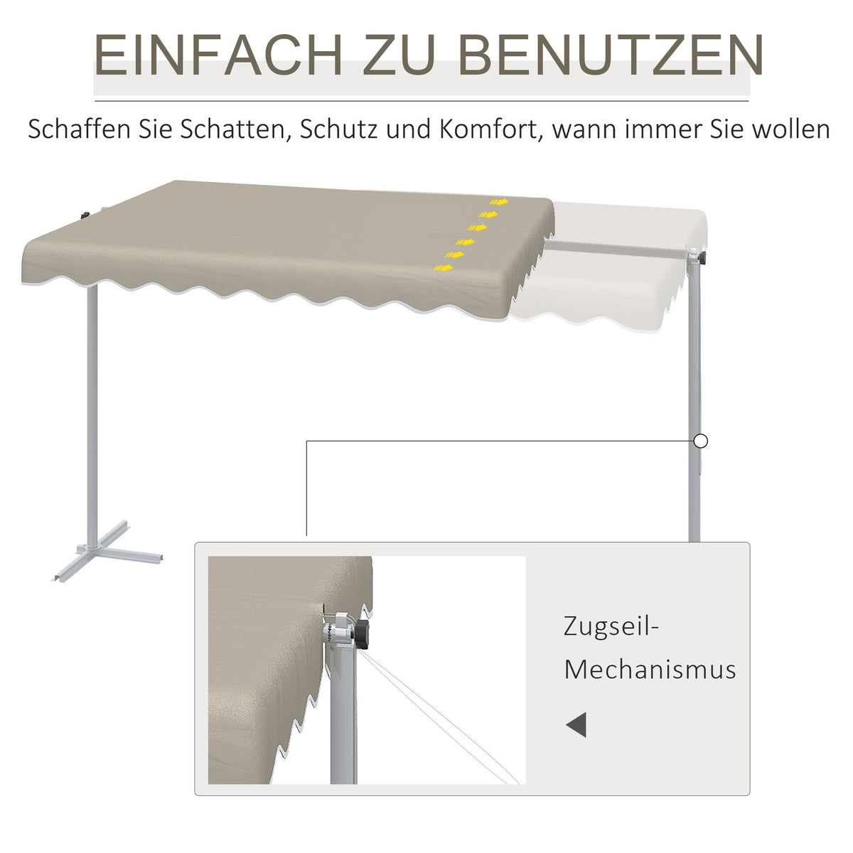 Standing Awning 4.02 X 2.27 M Garden Awning With 360° Rotating Roof, Extendable Awning, Sun Protection For Patio, Garden, Polyester, Khaki