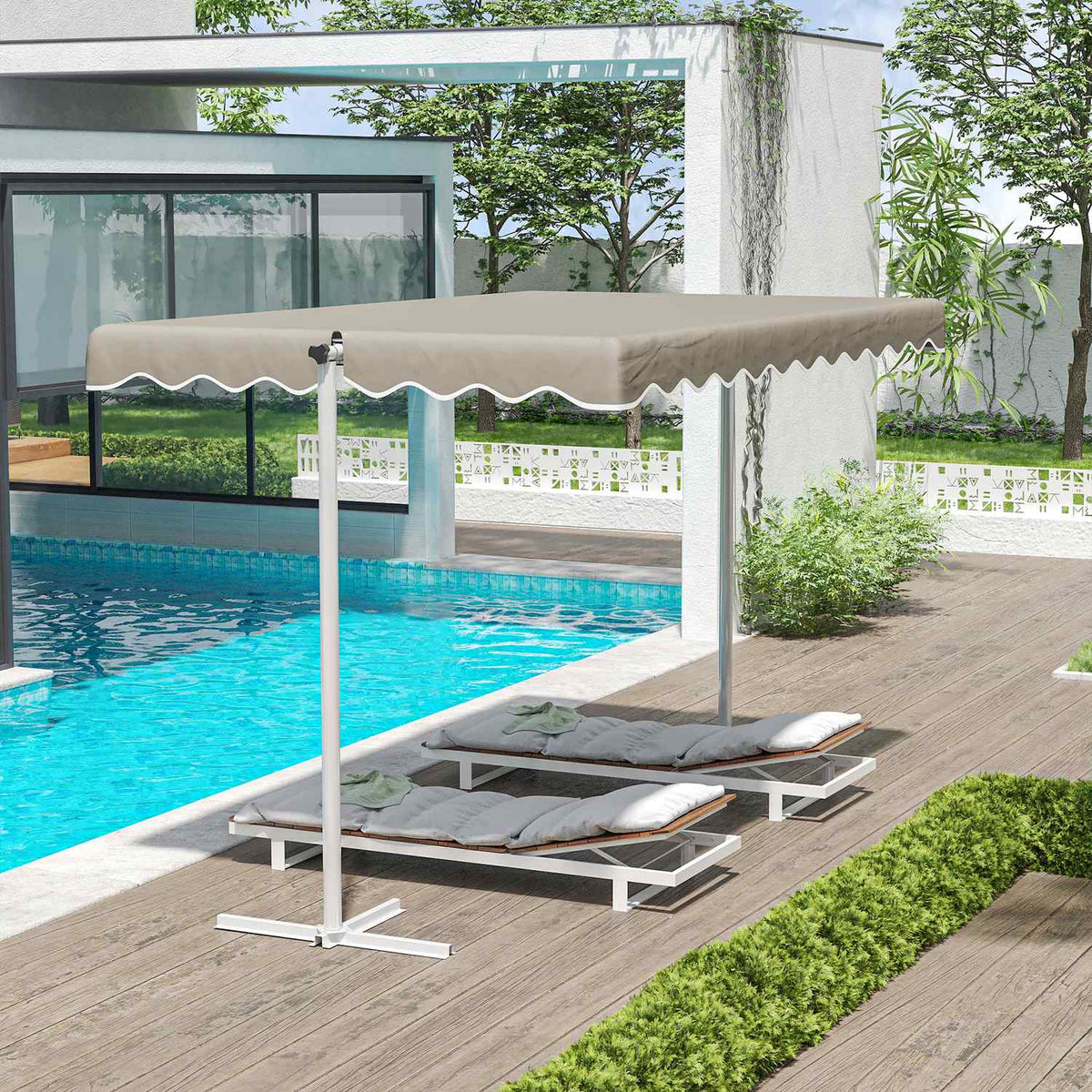 Standing Awning 4.02 X 2.27 M Garden Awning With 360° Rotating Roof, Extendable Awning, Sun Protection For Patio, Garden, Polyester, Khaki
