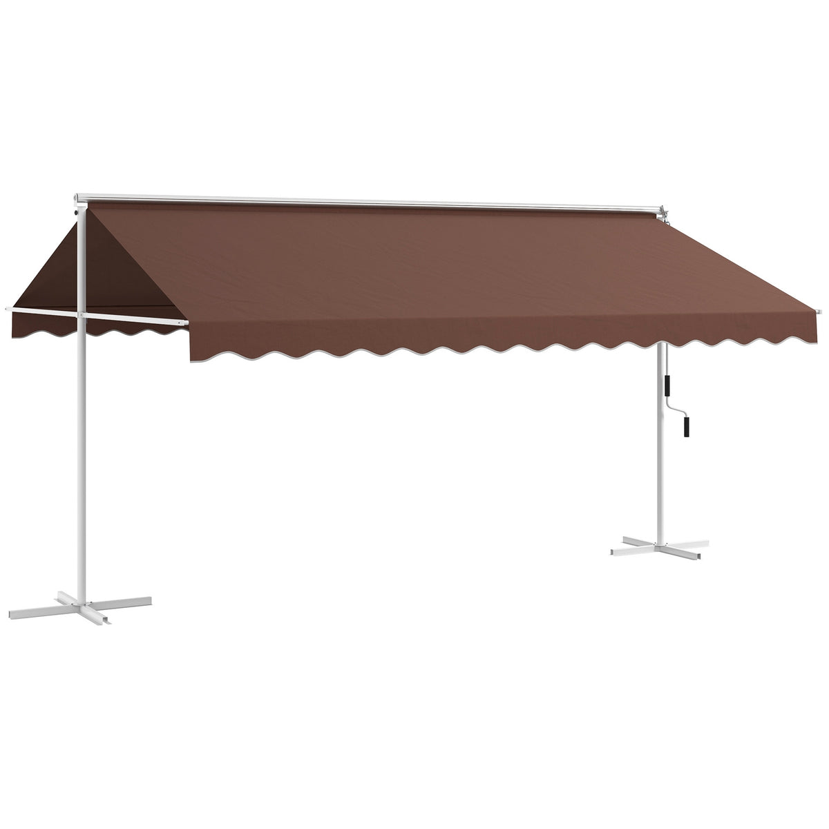 Standing Awning 4.5 X 3.4 M Garden Awning Hand Crank Extendable Patio Canopy Adjustable Sun Protection Polyester Coffee