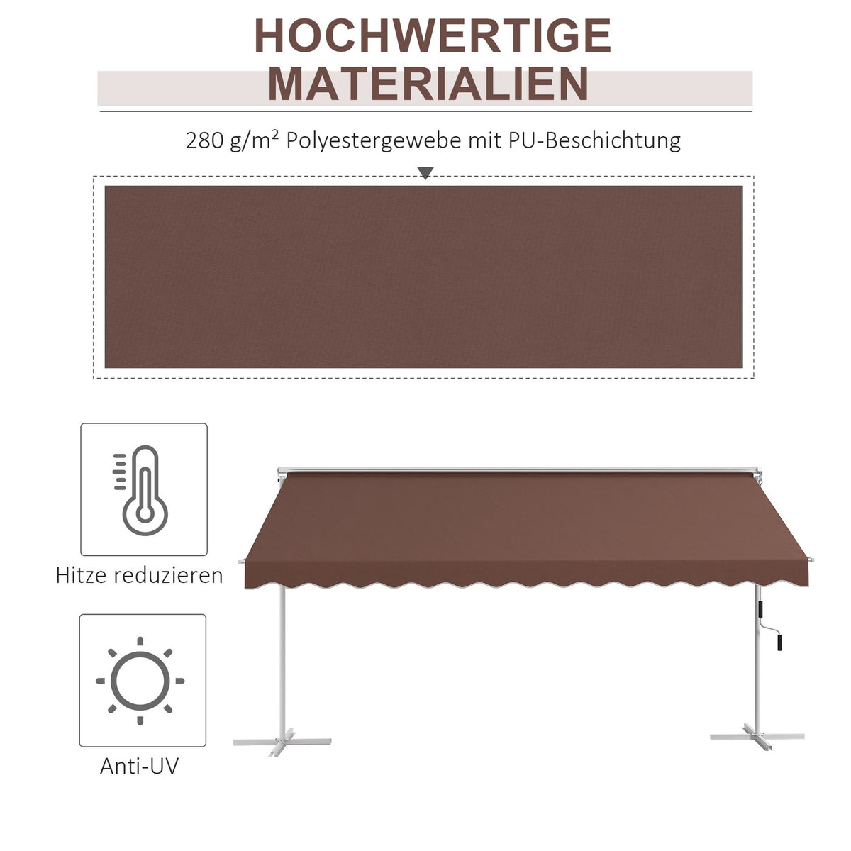 Standing Awning 4.5 X 3.4 M Garden Awning Hand Crank Extendable Patio Canopy Adjustable Sun Protection Polyester Coffee