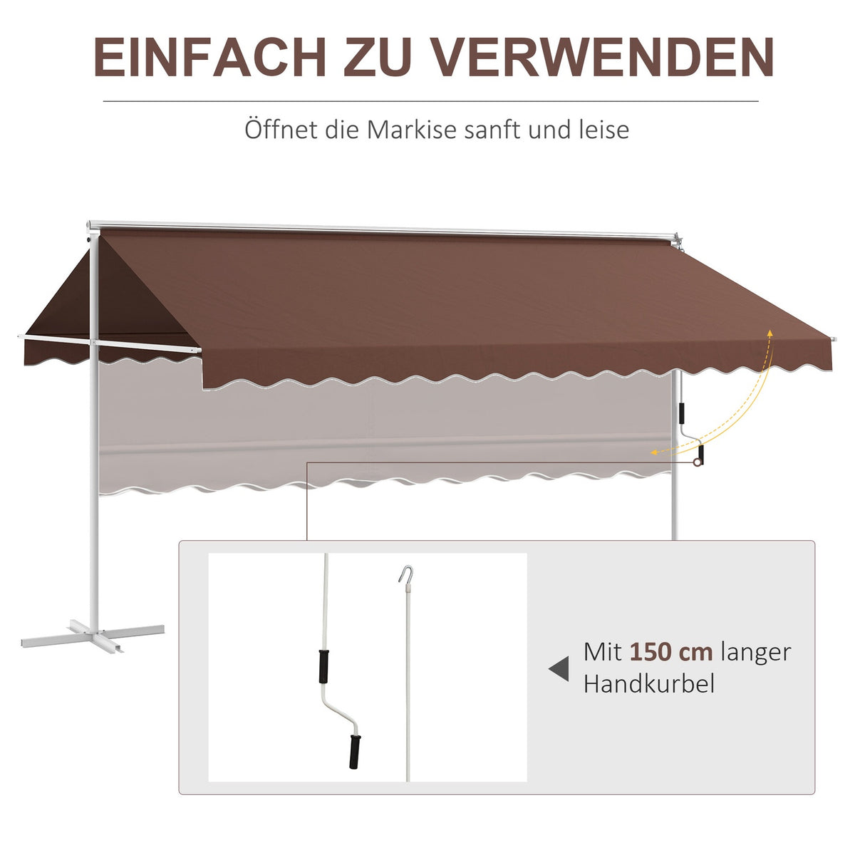 Standing Awning 4.5 X 3.4 M Garden Awning Hand Crank Extendable Patio Canopy Adjustable Sun Protection Polyester Coffee