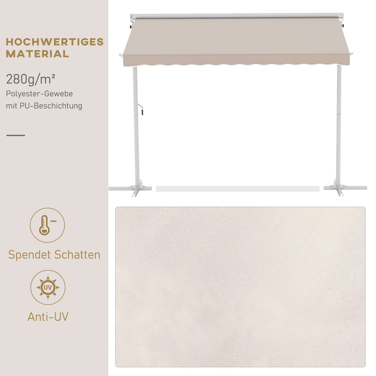 Standing Awning Garden Awning Awning With Folding Arm Crank Patio Beige 3X3M