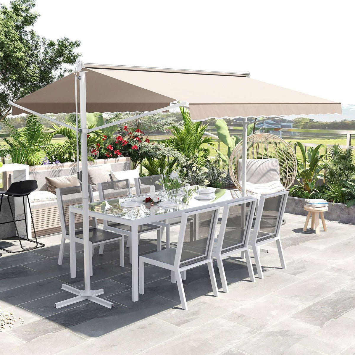 Standing Awning Garden Awning Awning With Folding Arm Crank Patio Beige 3X3M