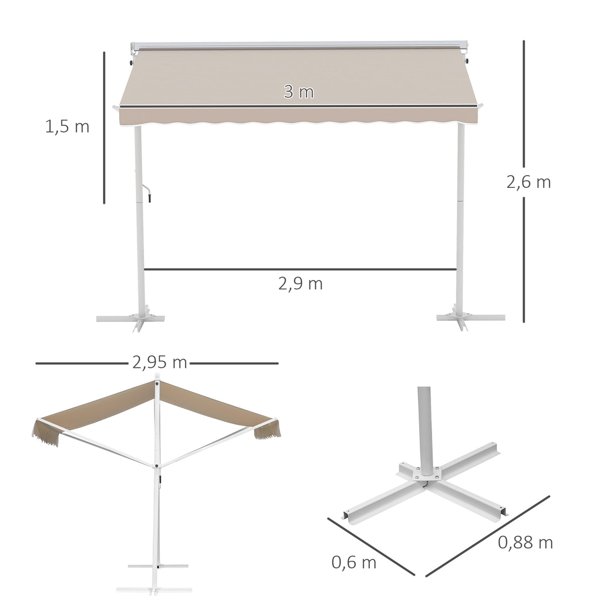 Standing Awning Garden Awning Awning With Folding Arm Crank Patio Beige 3X3M