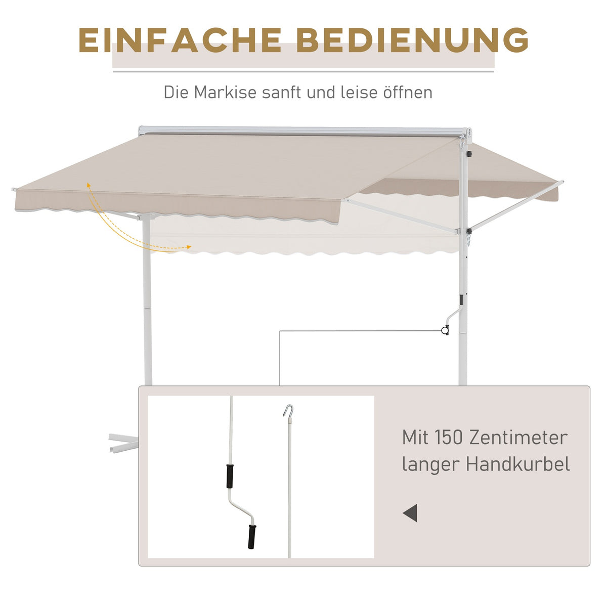 Standing Awning Garden Awning Awning With Folding Arm Crank Patio Beige 3X3M