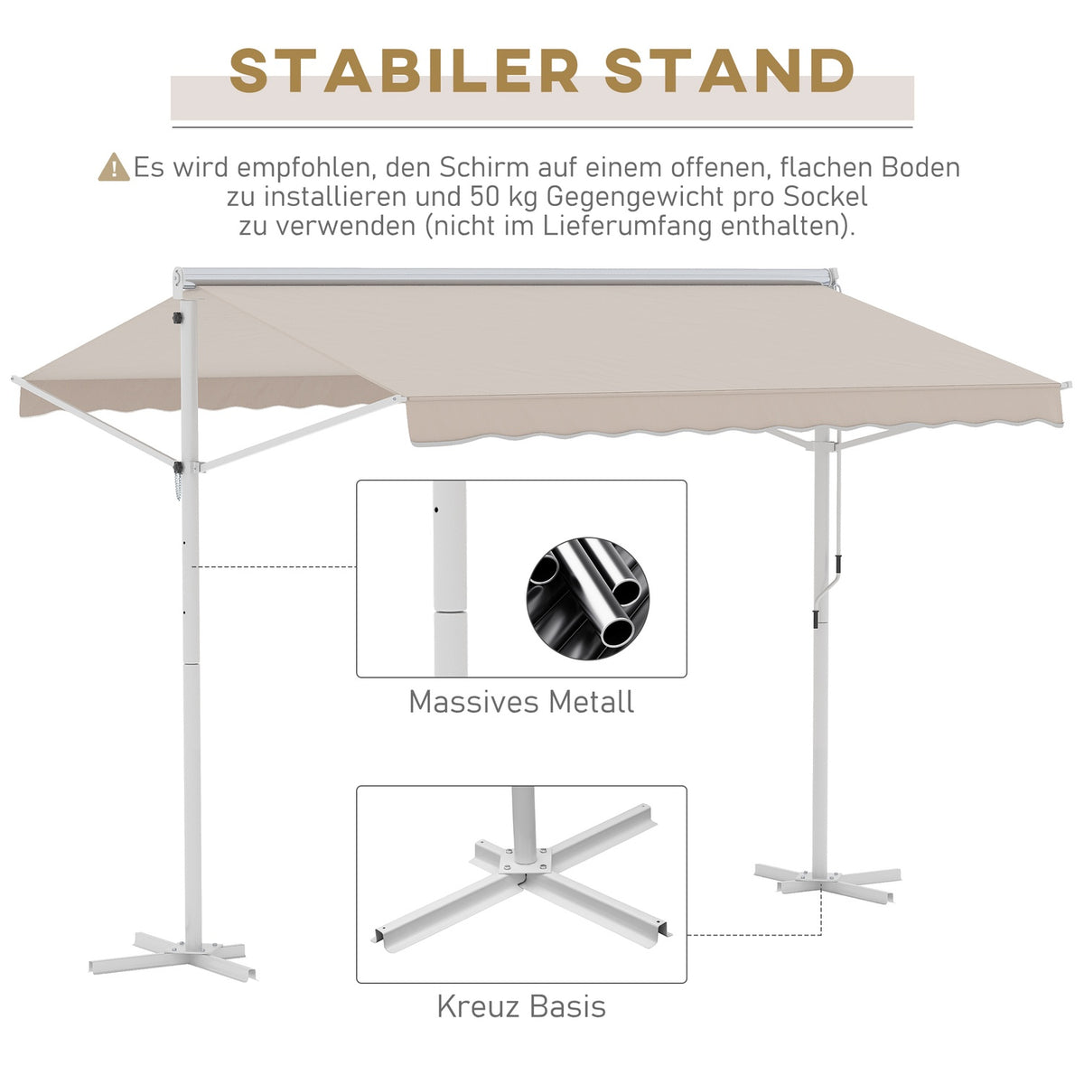 Standing Awning Garden Awning Awning With Folding Arm Crank Patio Beige 3X3M
