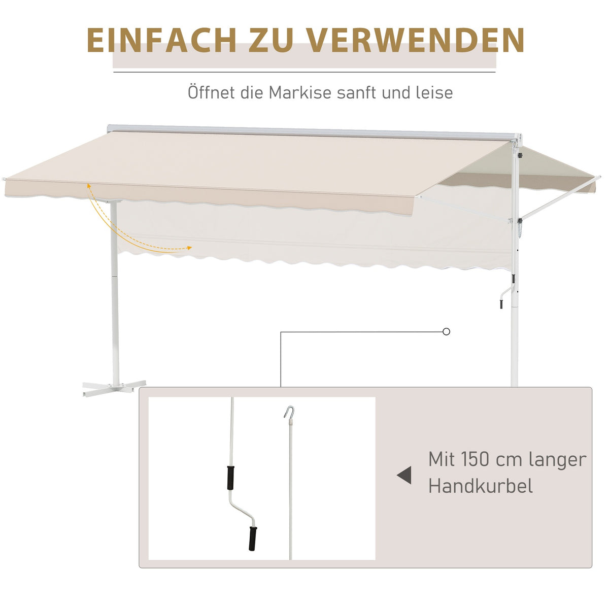 Standing Awning Garden Awning Awning With Folding Arm Crank Patio Beige 4.5X3.4M