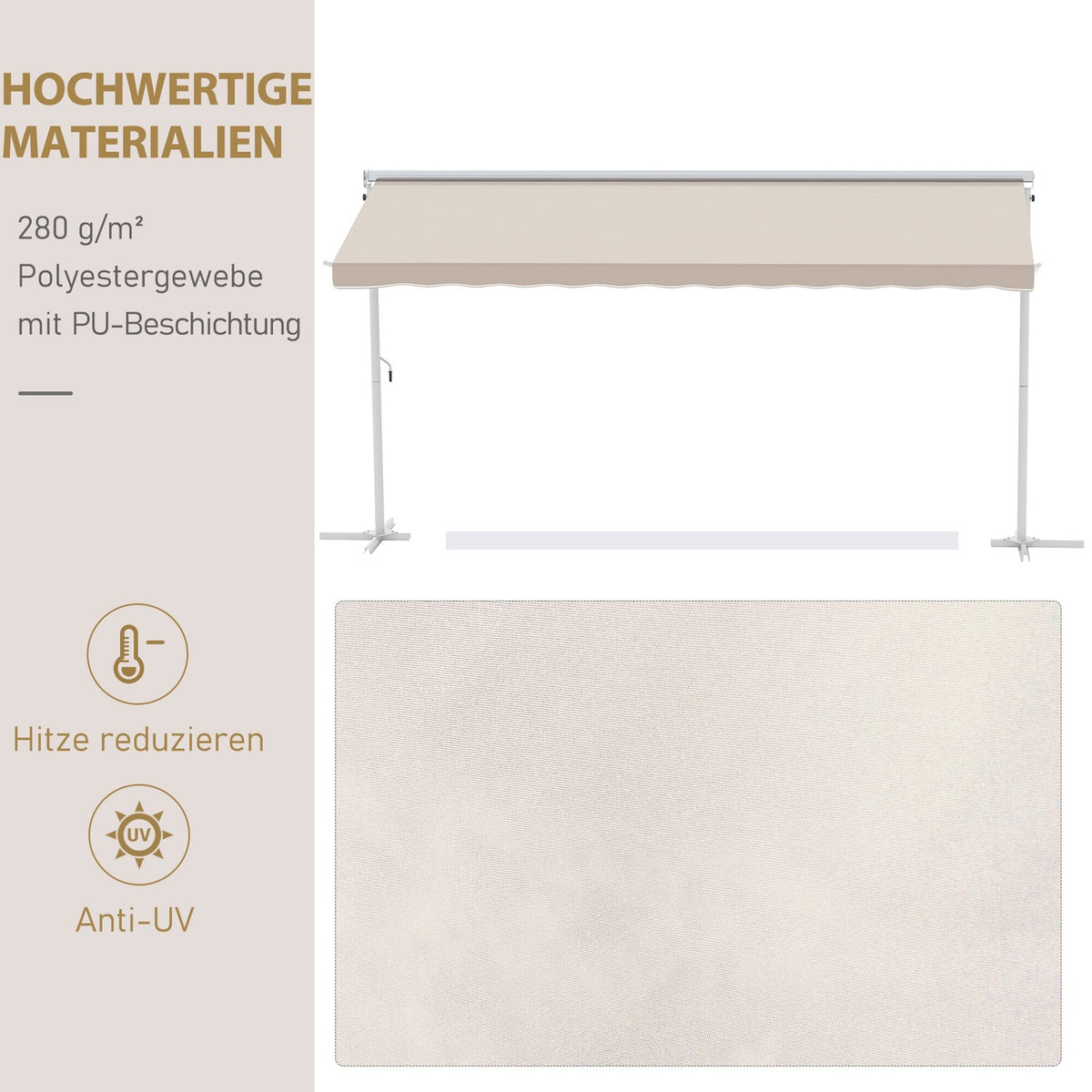 Standing Awning Garden Awning Awning With Folding Arm Crank Patio Beige 4.5X3.4M