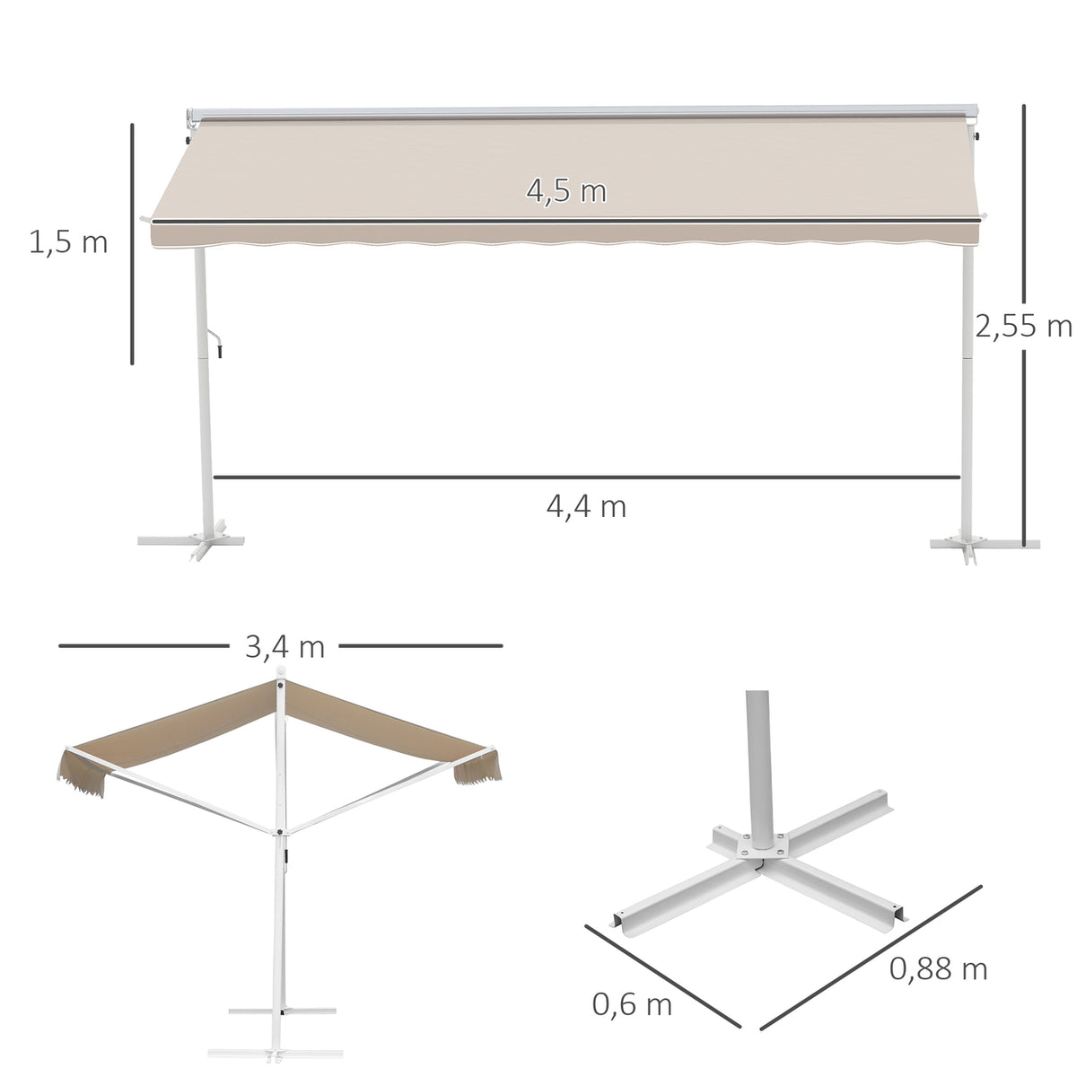 Standing Awning Garden Awning Awning With Folding Arm Crank Patio Beige 4.5X3.4M