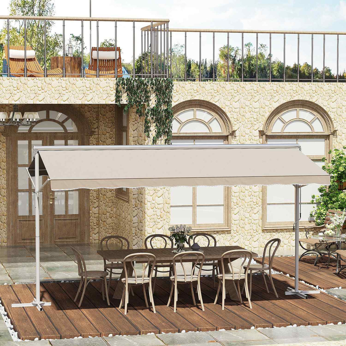 Standing Awning Garden Awning Awning With Folding Arm Crank Patio Beige 4.5X3.4M