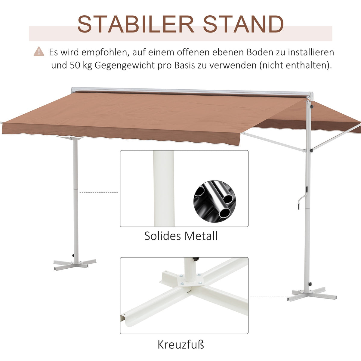 Standing Awning Garden Awning Awning With Folding Arm Crank Patio Brown 4.5X3.4M