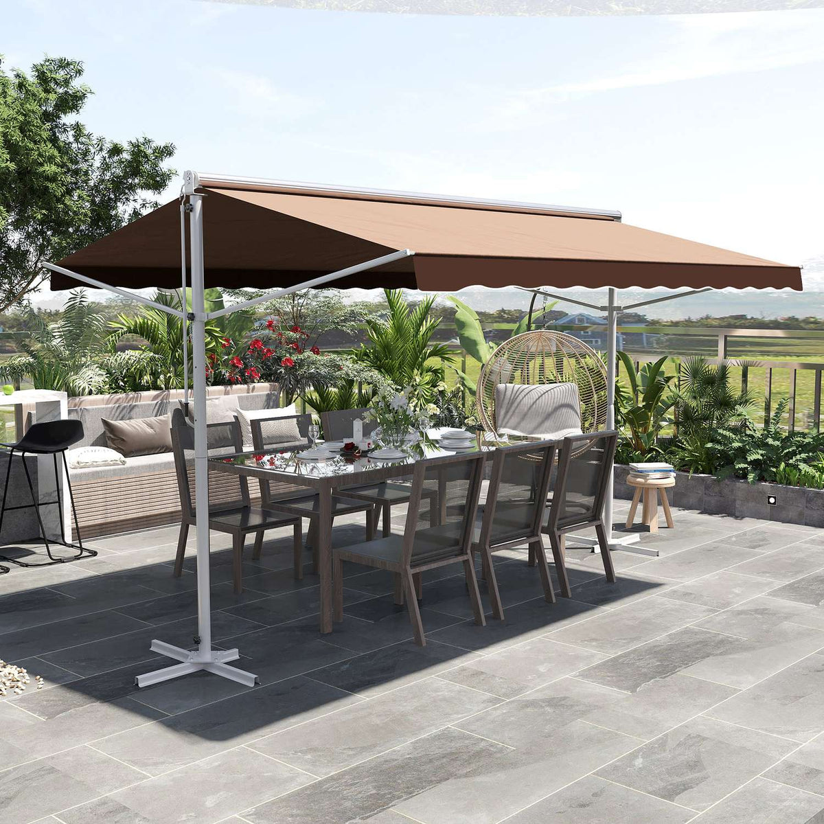 Standing Awning Garden Awning Awning With Folding Arm Crank Patio Brown 4.5X3.4M