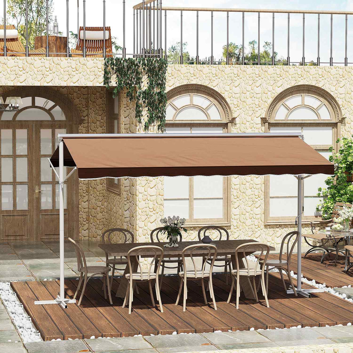 Standing Awning Garden Awning Awning With Folding Arm Crank Patio Brown 4.5X3.4M