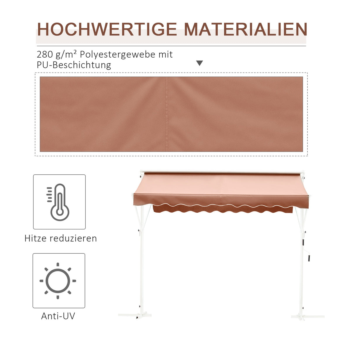 Standing Awning Garden Awning Awning With Folding Arm Crank Patio Brown 4X3M