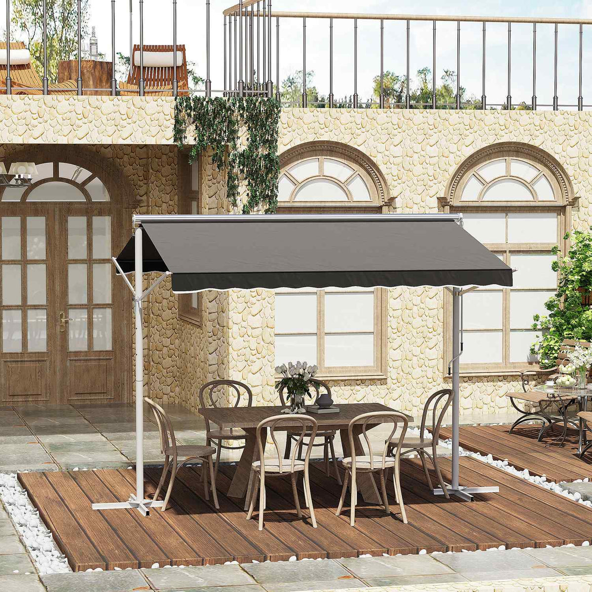 Standing Awning Garden Awning Awning With Folding Arm Crank Patio Gray 3X3M