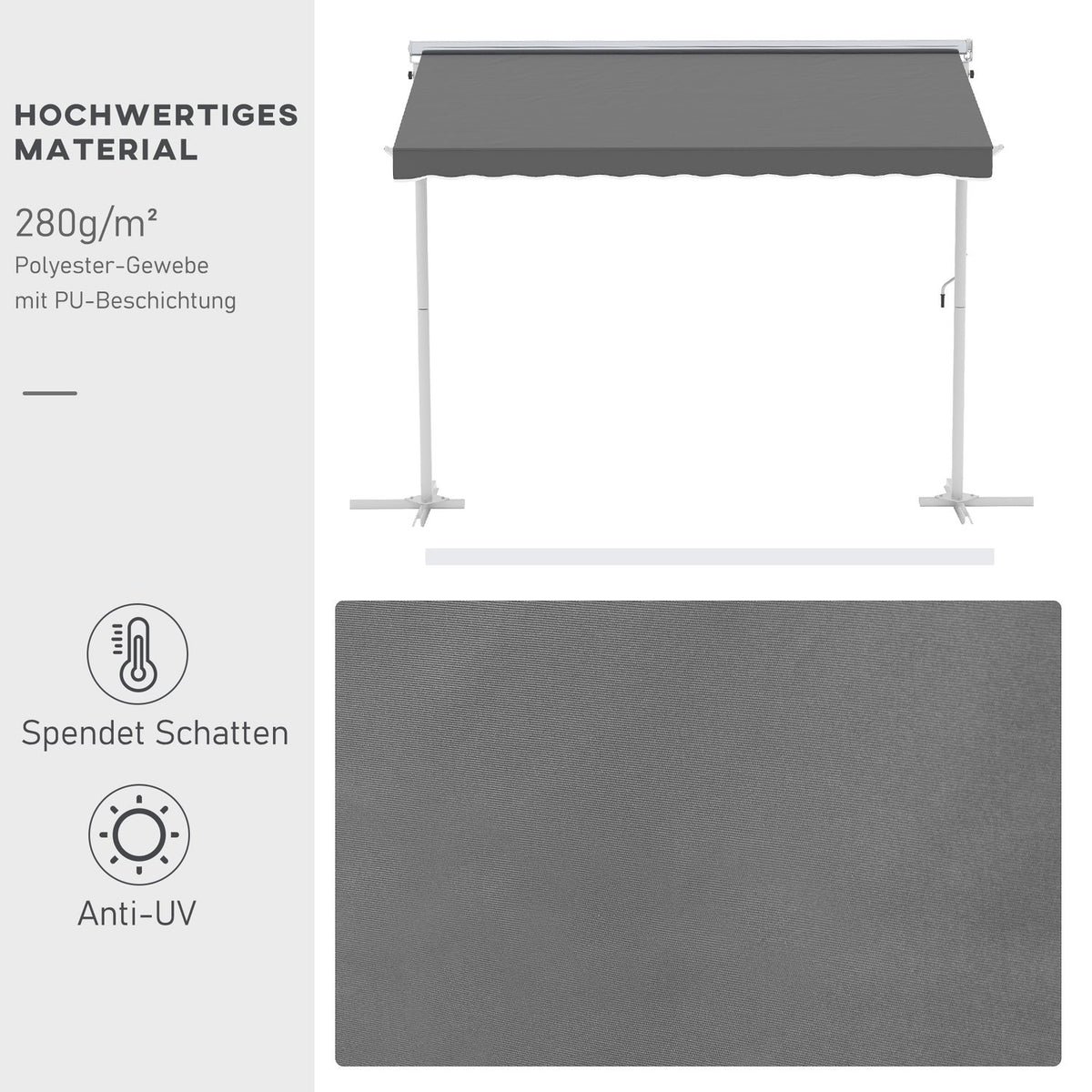 Standing Awning Garden Awning Awning With Folding Arm Crank Patio Gray 3X3M