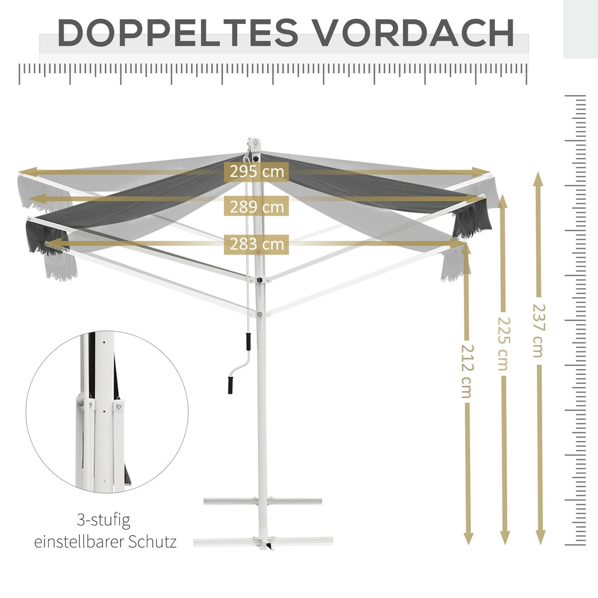 Standing Awning Garden Awning Awning With Folding Arm Crank Patio Gray 3X3M