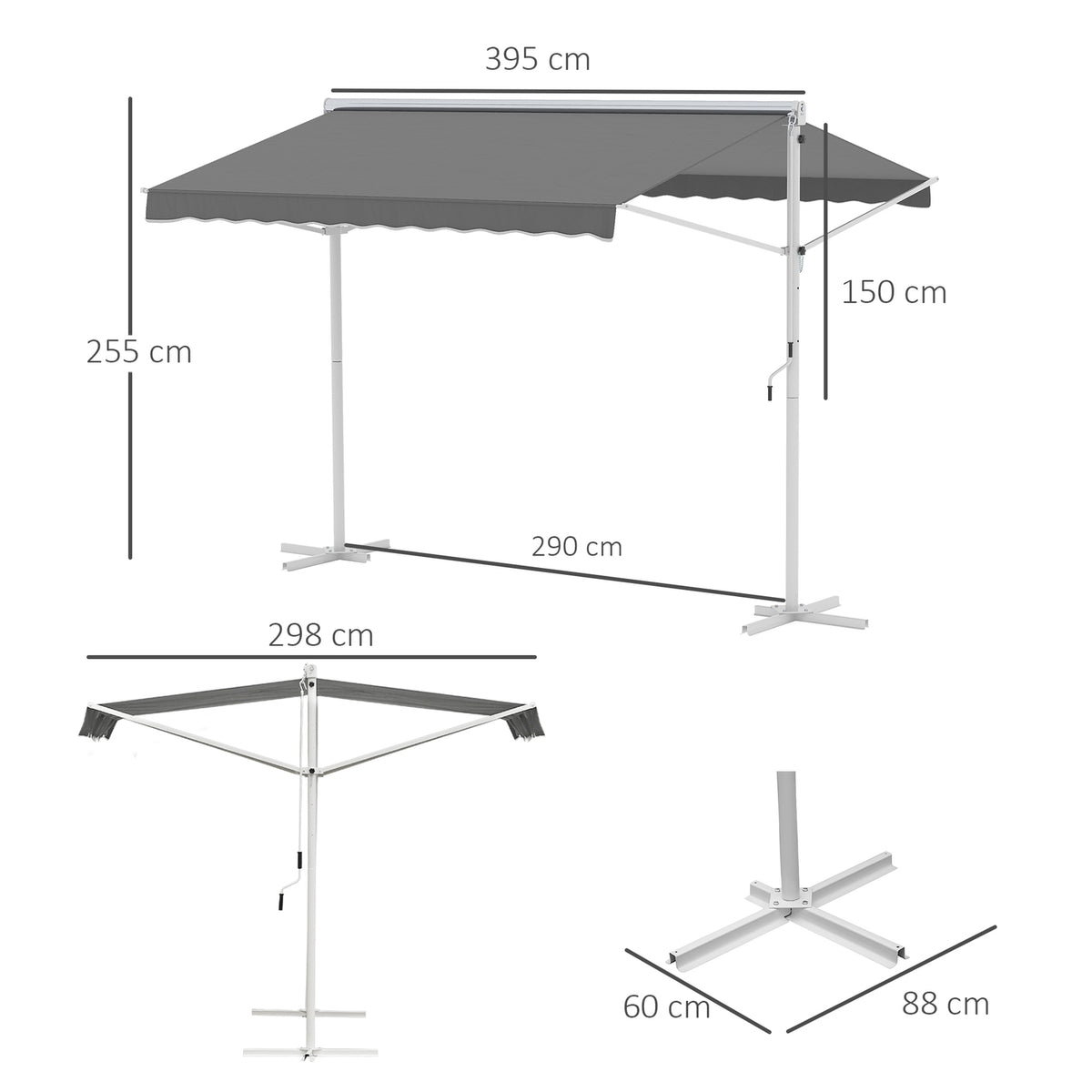 Standing Awning Garden Awning Awning With Folding Arm Crank Patio Gray 4X3M
