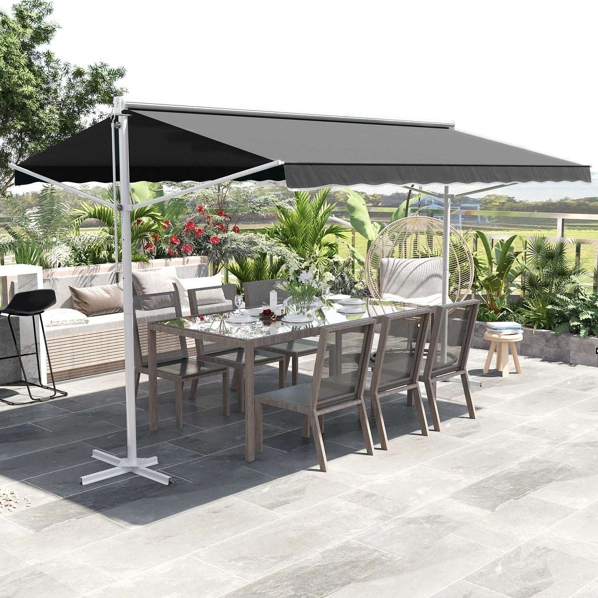 Standing Awning Garden Awning Awning With Folding Arm Crank Patio Gray 4X3M
