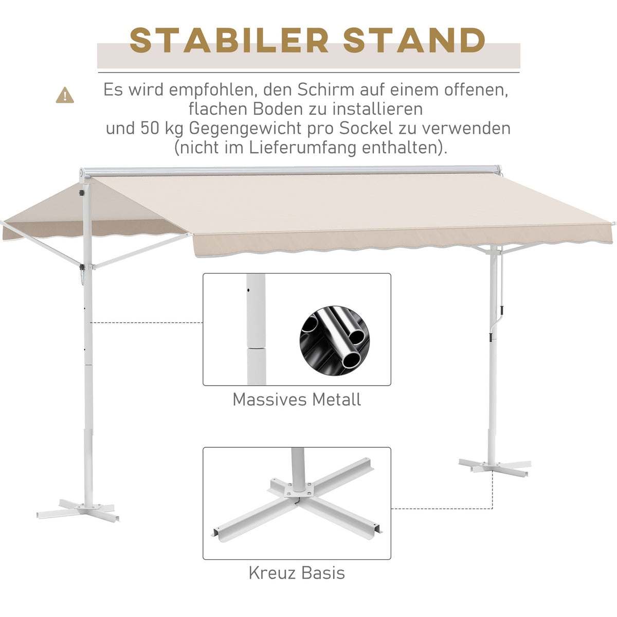 Standing Awning Garden Awning Folding Arm Crank 4X3M Beige Patio