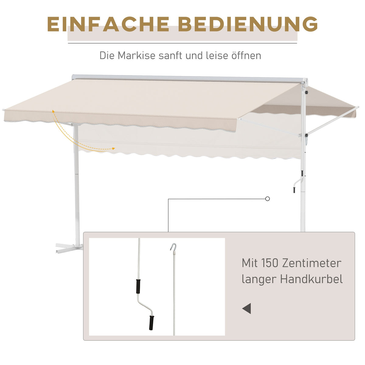 Standing Awning Garden Awning Folding Arm Crank 4X3M Beige Patio