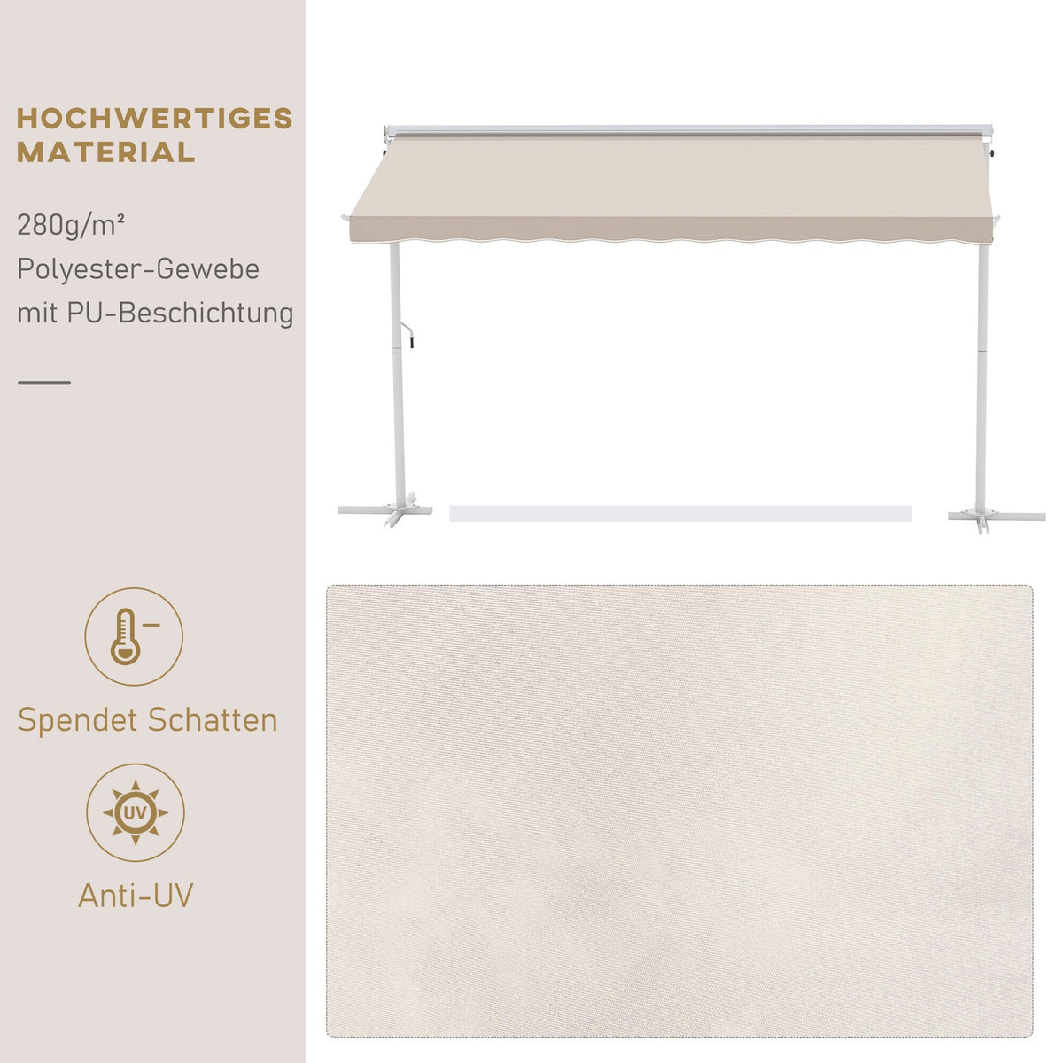 Standing Awning Garden Awning Folding Arm Crank 4X3M Beige Patio