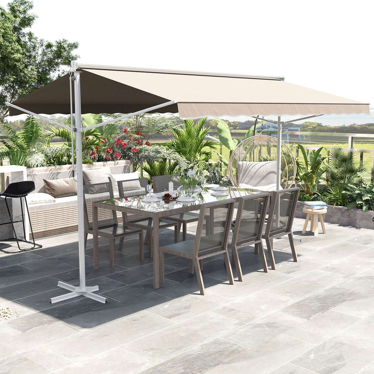 Standing Awning Garden Awning Folding Arm Crank 4X3M Beige Patio