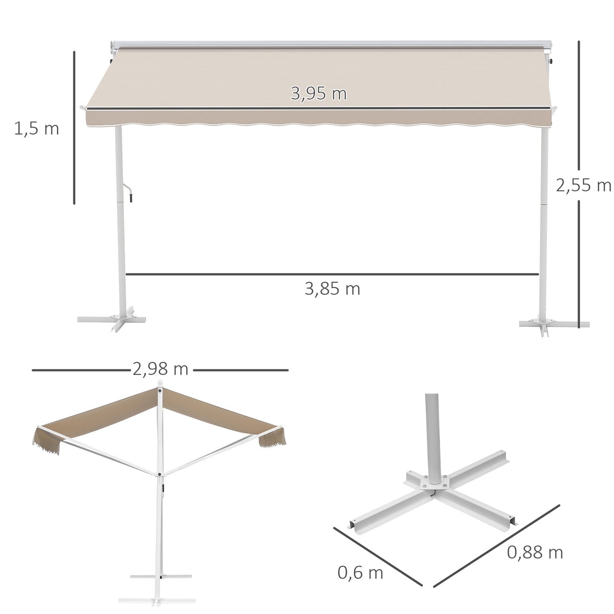 Standing Awning Garden Awning Folding Arm Crank 4X3M Beige Patio