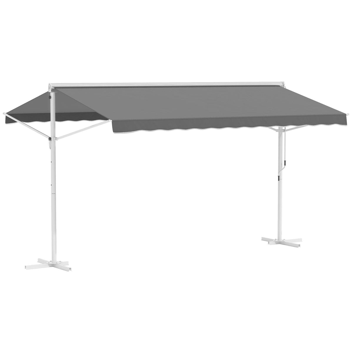 Standing Awning Garden Awning With Folding Arm And Crank, 4.5X3.4M, Gray, For Patio