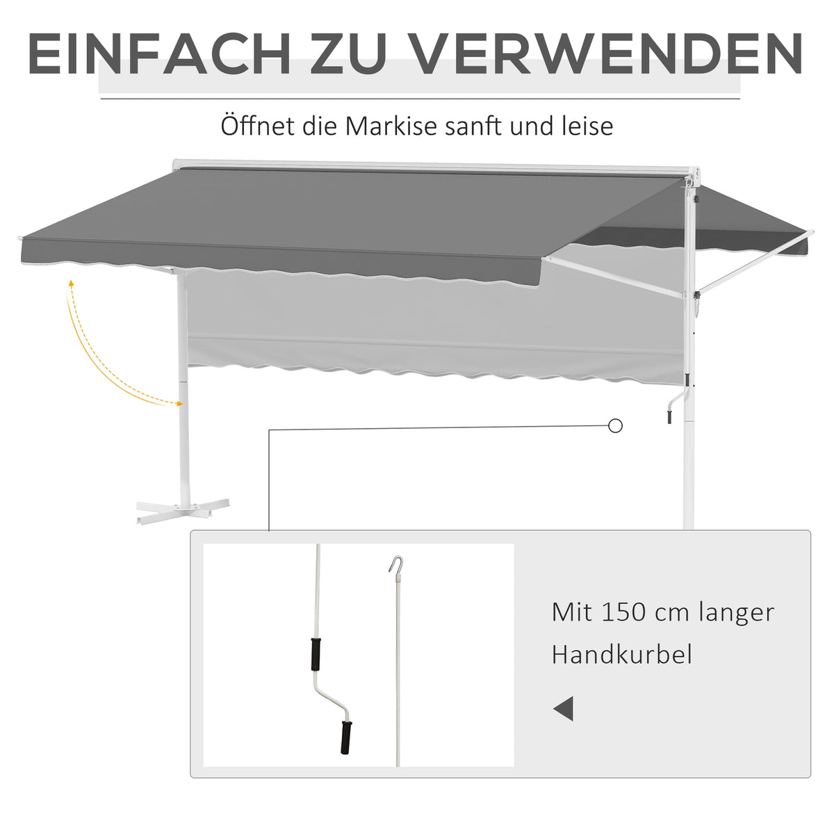 Standing Awning Garden Awning With Folding Arm And Crank, 4.5X3.4M, Gray, For Patio